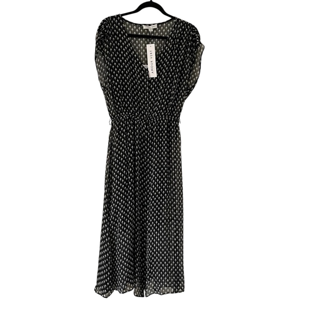 Amour Vert Marianna Viscose Chiffon Nova Dress with Black Slip NWT
